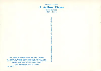 A Torre de Londres — vista do rio Thames — J. Arthur Dixon, n° 6379 — Verso