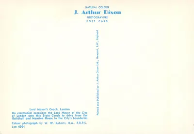 Carro do Lord Mayor, Londres — State Coach — J. Arthur Dixon — Verso