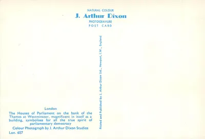 As Salas do Parlamento em Westminster — Londres — J. Arthur Dixon, n° 657 — Verso