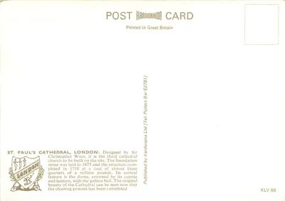 St. Paul's Cathedral, London — Kardorama Ltd. n° KL V 86 — Back