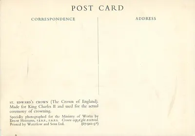 Korona Świętego Eduarda (Korona Anglii) — na koronację Karola II — wydana przez Waterlow and Sons Ltd. — Rewers
