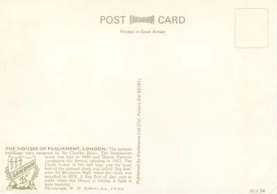 As Casas do Parlamento, Londres — Kardorama Ltd. n° 52781 — Verso