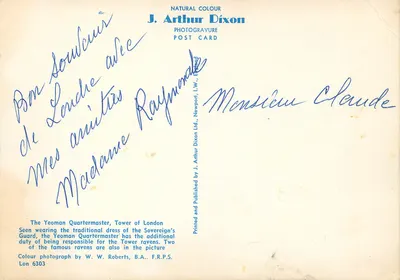 Yeoman Quartiermaster — Torre de Londres — J. Arthur Dixon Ltd. — Verso