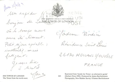 A Torre de Londres — vista do noroeste — editor James Bartholomew, n°005 — Verso