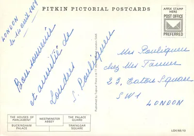 Londyn — widok panoramiczny zabytków — Pitkin Pictorial Postcards — Rewers