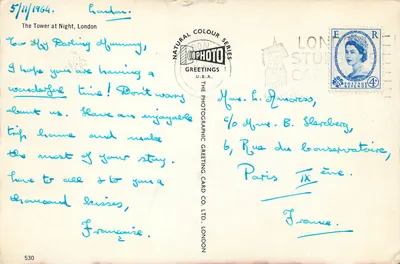 Torre de Londres — vista noturna — The Photographic Greeting Card Co. Ltd., Londres, n° 530 — Verso
