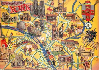 A antiga cidade de York — carta postal ilustrada — editor Lilywhite Ltd