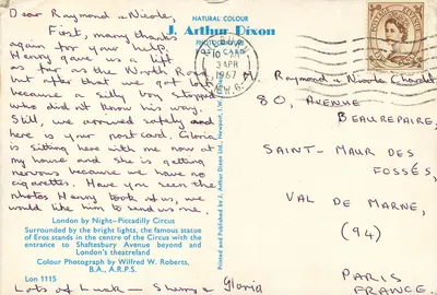 Londres à Noite — Piccadilly Circus — estátua de Eros — J. Arthur Dixon Ltd. — n° 1115 — Verso