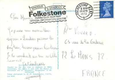 Abadia de Westminster — iluminada à noite — Folkestone Holiday Guide Book — Verso