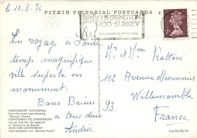 Katedra Canterbury — widok z południowego wschodu — Pitkin Pictorial Postcards — Rewers