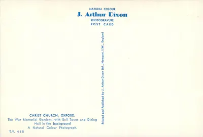 Chiesa di Cristo, Oxford — J. Arthur Dixon, T.V. 468 — Verso