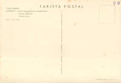 Ampurias — Płyta portykowa z «Impluvium» — Fotografia A. Campaña i J. Puig-Ferrán, seria II numer 2133 — Rewers