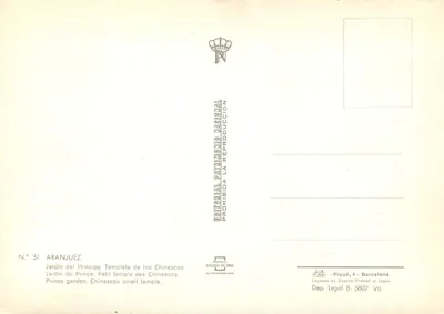 Jardin du Prince — Temple des Chinescos — Éditeur Patrimonio Nacional, n° 51 — Verso