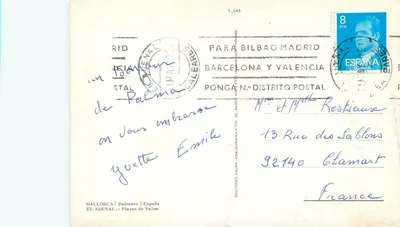 Playa de Palma — vista aérea da praia e da estrada — Edições El Arenal, série 1.648 — Verso