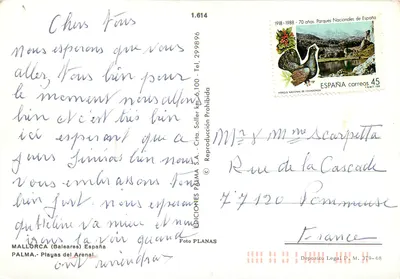 El Arenal — praia e cidade — Edições Planas, n°1.614 — Verso