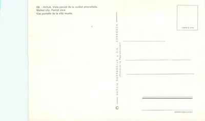 Avila — Częściowa wizja miasta zamkniętego — Garcia Garrabella y Cia. - Zaragoza — Rewers