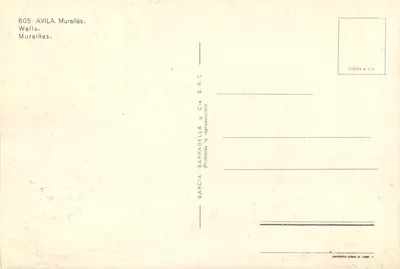 Ściany Avilii — Avila, Hiszpania — Garcia Garabella & Cia. S.R.C., n° 605 — Rewers