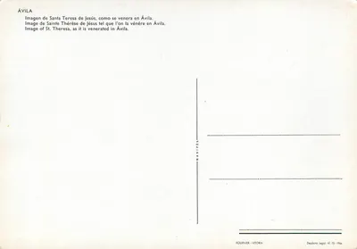 Santuario Santa Tereszy z Jezusem — Ávila — wydawca Fournier-Vitoria, nr VI.75 — Rewers