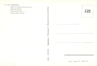 Barcelona — Widok panoramiczny — Wydawca RO-FOTO, N° 185 — Rewers