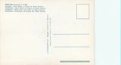 Katedra w Barcelonie — Altar Mayor i Krypta Santa Eulalia — wyd. A. Zerkowitz, nr 2.486 — Rewers