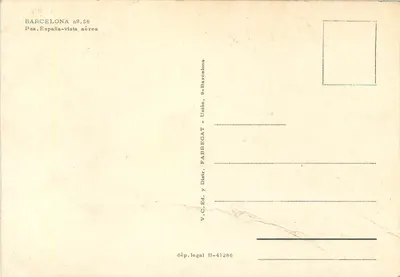 Barcellona — Vista aerea della piazza d'Espagna — Editore FABREGAT n°56 — Verso