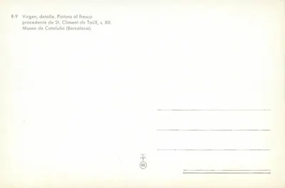 Wirgin — szczegół freski z XII wieku — St. Climent de Taüll, Muzeum Katalonii (Barcelona) — Rewers