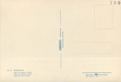 Plaza de Cataluña — Detail der Fontäne und des Reiterdenkmals — Verlag VISA, n° 21 — Rückseite