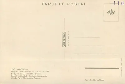 Parque de la Ciudadela - Fontaine Monumentale — SOBERANAS, n° 110 — Rewers