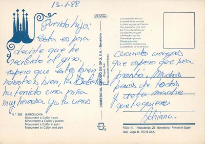 Barcelony — Pomnik Kolumba i port — Wydawca Comercial Escudo de Oro, nr 552 — Rewers