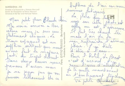 Barcelonę — Wejście do wystawy i Pałac Narodowy — Foto Otto Reuss n°115 — Rewers