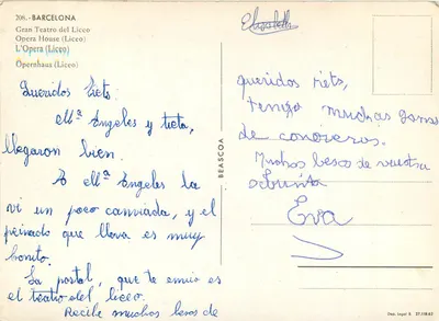 Barcelonę — Wielki Teatr Liceo — wydawca Beascoa, n° 208 — Rewers