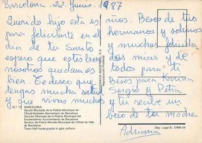 Barcelona — Ceremonia straży miejskiej konnej — Sekcja Policji Konna Excel·lentíssim Ayuntament de Barcelona, N° 17 — Rewers