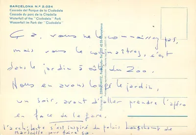 Cascada Parku Ciutadella — Barcelona N° 2.024 — Talleres A. ZERKOWITZ — Rewers