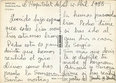 Barcelona — Rambla de las Flores — editor Viking, n° B.034 — Verso