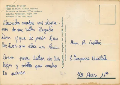 Barcelony — Paseo de Colón, efekt nocny — A. Zerkowitz, nr 2.102 — Rewers