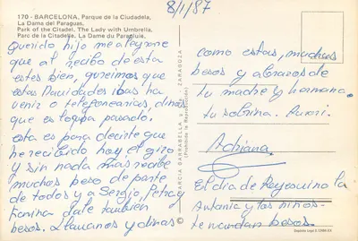 Barcelona, Park Ciutadella — Pani z parasolem — wydawca A.G. Cobo, S.A. nr 170 — Rewers
