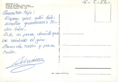 Plaza de Cataluña — vista aérea — V.C. Ed. e Dist. FABREGAT, n° 59 — Verso