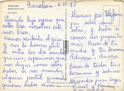 Barcelona — Rambla de las Flores — wydawca Kolorham, nr B.034 m. — Rewers