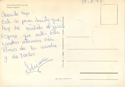 Plaza España — Barcelona — wydawca V.C. Ed. y Distr. y Distr. Fabregat - Unión, nr 056 — Rewers