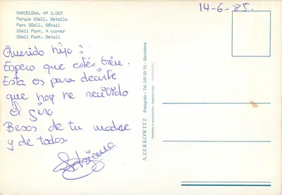 Parc Güell — detalhe do canto — A.Zerkowitz, n° 2.067 — Verso