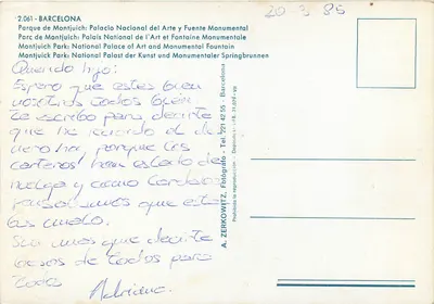 Barcelona — Parque de Montjuïc e Palácio Nacional de Arte — editor Zerkowitz, n° 2.061 — Verso