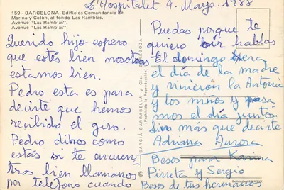 Barcelony — widok panoramiczny z wieżą Columba i ulicą Las Ramblas — wydawca García Garrabella & Cía. — Rewers