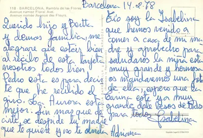 Barcelona - Rambla de las Flores — Aleja zwana Aleją Kwiatów — A.G. Cobas, S.A. n°118 — Rewers