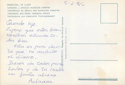 Barcelony — Katedra i szczegół murów rzymskich — A. Zerkowitz — Rewers