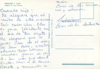 Rambla de las Flores — Barcelona — wydawca Zerkowitz n° 2.019 — Rewers