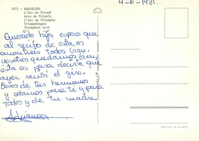 Arc de Triomf — Barcelonę — P.A.G.S.A. n° 5075 — Rewers