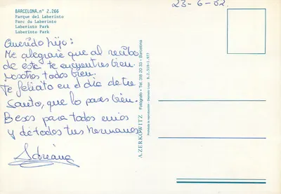 Park Laberinto — Barcelona — wydawca Zerkowitz, nr 2.266 — Rewers