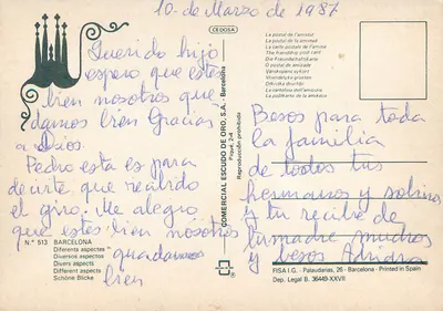Barcelonę — Różne aspekty — Comercial Escudo de Oro, S.A. Nr 513 — Rewers