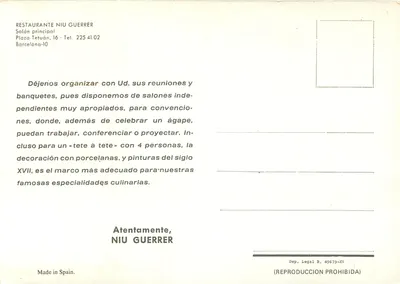 Restauracja Niú Guerrer — Salón główny — Niú Guerrer — Rewers