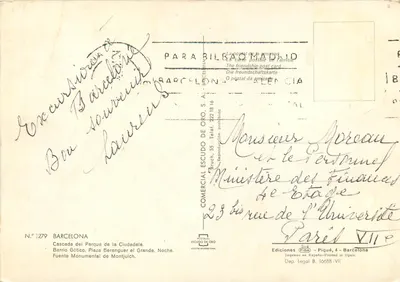 Barcelona — Recordações — Comercial Escudo de Oro, N° 1279 — Verso